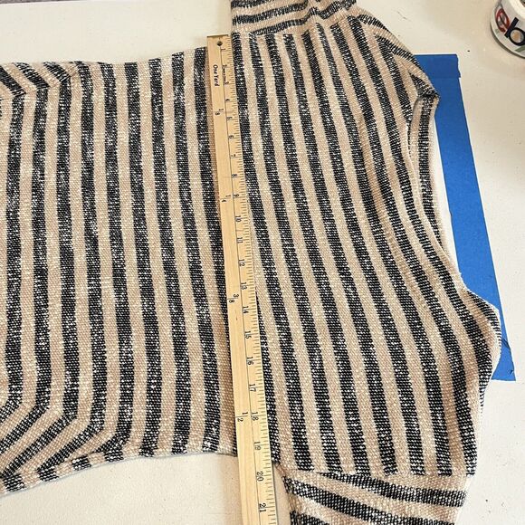 Soft Surroundings Womens Tunic Sweater Size L Striped Textured Black Tan Raw Hem - Picture 10 of 12